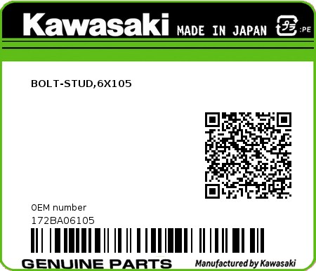 Product image: Kawasaki - 172BA06105 - BOLT-STUD,6X105  0