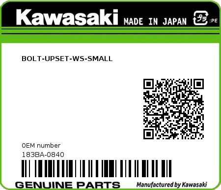 Product image: Kawasaki - 183BA-0840 - BOLT-UPSET-WS-SMALL  0