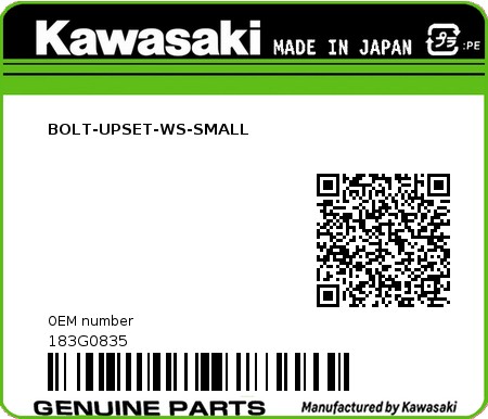 Product image: Kawasaki - 183G0835 - BOLT-UPSET-WS-SMALL  0
