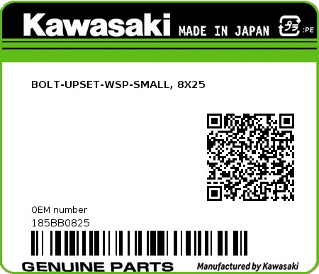 Product image: Kawasaki - 185BB0825 - BOLT-UPSET-WSP-SMALL, 8X25  0