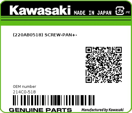 Product image: Kawasaki - 214C0-518 - (220AB0518) SCREW-PAN+-  0