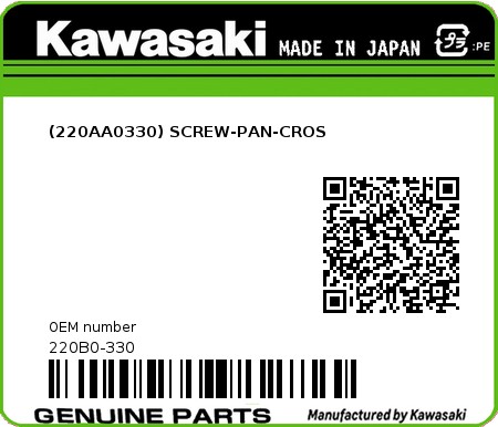 Product image: Kawasaki - 220B0-330 - (220AA0330) SCREW-PAN-CROS  0