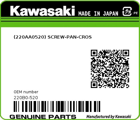 Product image: Kawasaki - 220B0-520 - (220AA0520) SCREW-PAN-CROS  0