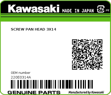 Product image: Kawasaki - 220E0314A - SCREW PAN HEAD 3X14  0