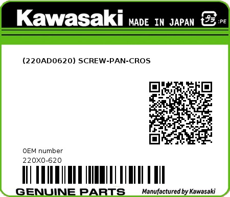 Product image: Kawasaki - 220X0-620 - (220AD0620) SCREW-PAN-CROS  0