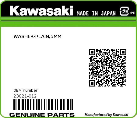 Product image: Kawasaki - 23021-012 - WASHER-PLAIN,5MM  0