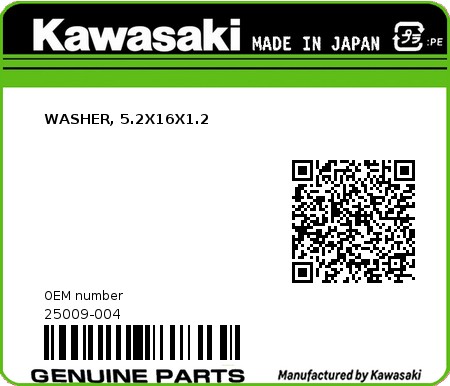 Product image: Kawasaki - 25009-004 - WASHER, 5.2X16X1.2  0