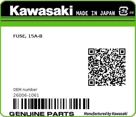 Product image: Kawasaki - 26006-1061 - FUSE, 15A-B  0
