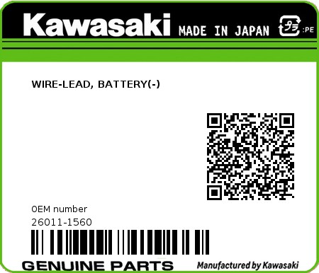 Product image: Kawasaki - 26011-1560 - WIRE-LEAD, BATTERY(-)  0
