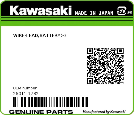 Product image: Kawasaki - 26011-1782 - WIRE-LEAD,BATTERY(-)  0