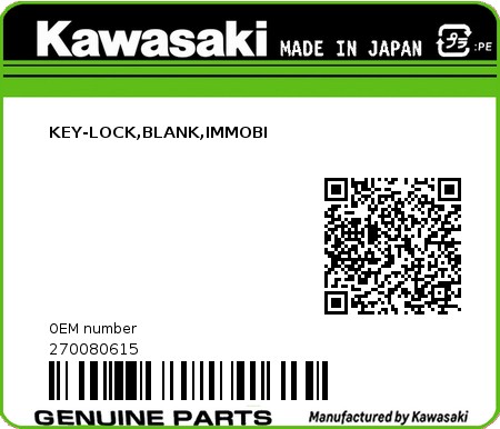 Product image: Kawasaki - 270080615 - KEY-LOCK,BLANK,IMMOBI  0
