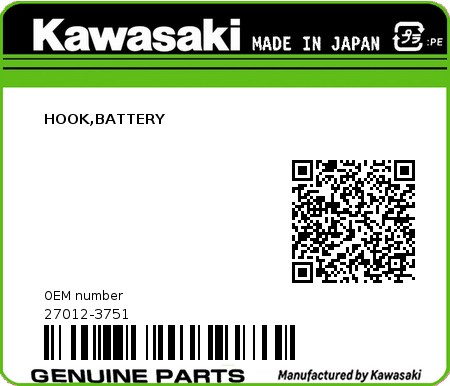 Product image: Kawasaki - 27012-3751 - HOOK,BATTERY  0