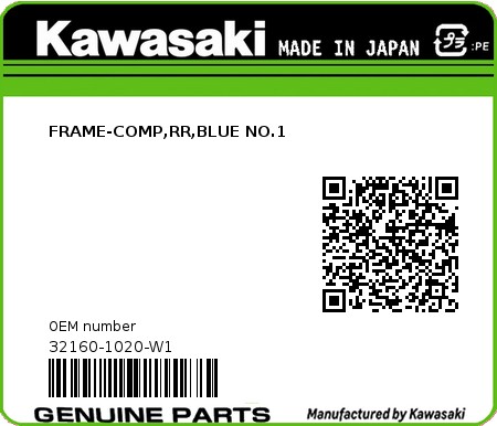 Product image: Kawasaki - 32160-1020-W1 - FRAME-COMP,RR,BLUE NO.1  0