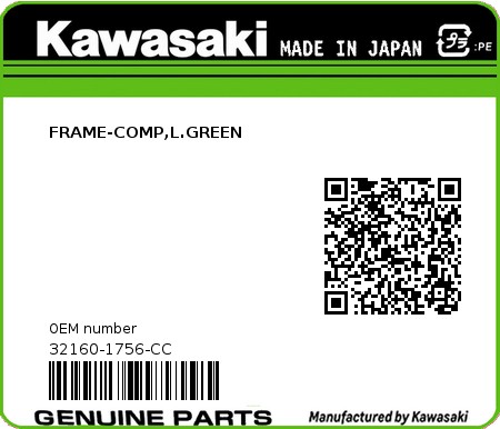 Product image: Kawasaki - 32160-1756-CC - FRAME-COMP,L.GREEN  0