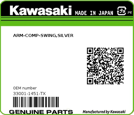 Product image: Kawasaki - 33001-1451-TX - ARM-COMP-SWING,SILVER  0