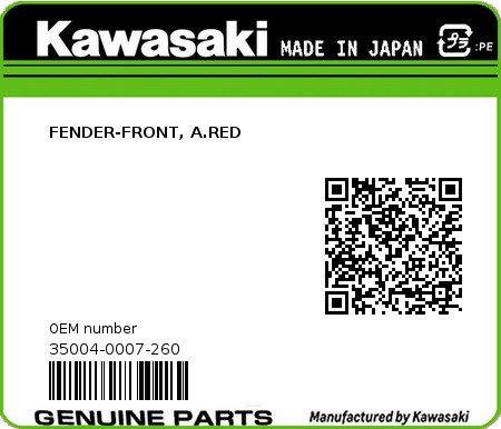 Product image: Kawasaki - 35004-0007-260 - FENDER-FRONT, A.RED  0