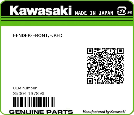 Product image: Kawasaki - 35004-1378-6L - FENDER-FRONT,F.RED  0