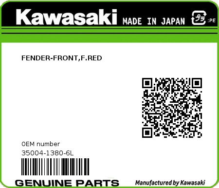 Product image: Kawasaki - 35004-1380-6L - FENDER-FRONT,F.RED  0