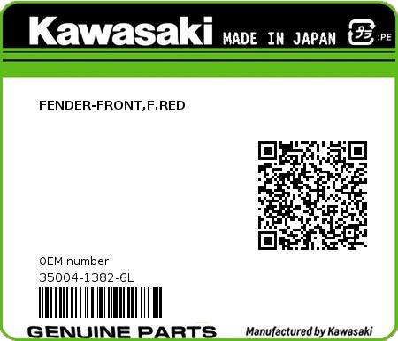 Product image: Kawasaki - 35004-1382-6L - FENDER-FRONT,F.RED  0