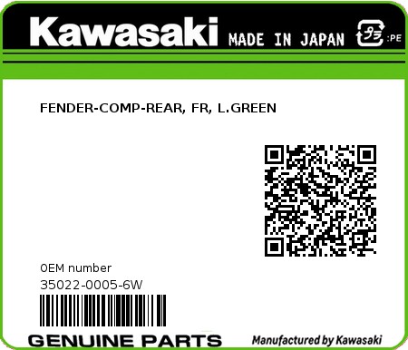 Product image: Kawasaki - 35022-0005-6W - FENDER-COMP-REAR, FR, L.GREEN  0