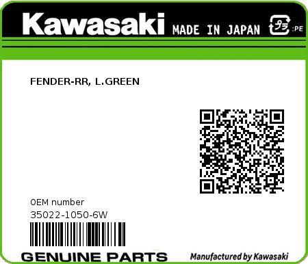 Product image: Kawasaki - 35022-1050-6W - FENDER-RR, L.GREEN  0