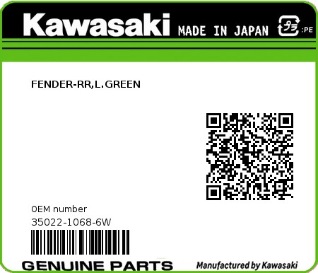 Product image: Kawasaki - 35022-1068-6W - FENDER-RR,L.GREEN  0