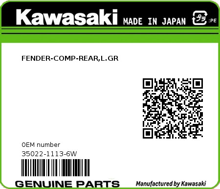 Product image: Kawasaki - 35022-1113-6W - FENDER-COMP-REAR,L.GR  0