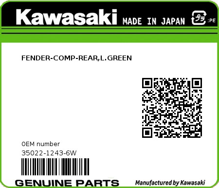 Product image: Kawasaki - 35022-1243-6W - FENDER-COMP-REAR,L.GREEN  0