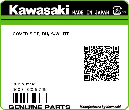 Product image: Kawasaki - 36001-0056-266 - COVER-SIDE, RH, S.WHITE  0