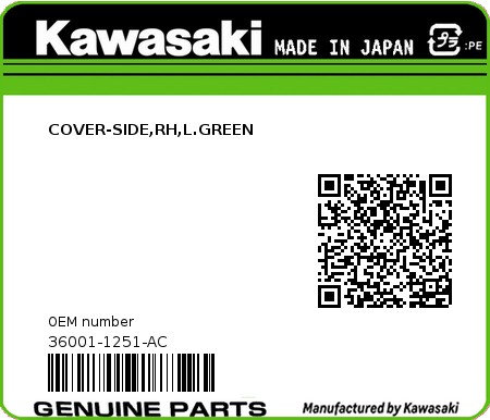 Product image: Kawasaki - 36001-1251-AC - COVER-SIDE,RH,L.GREEN  0