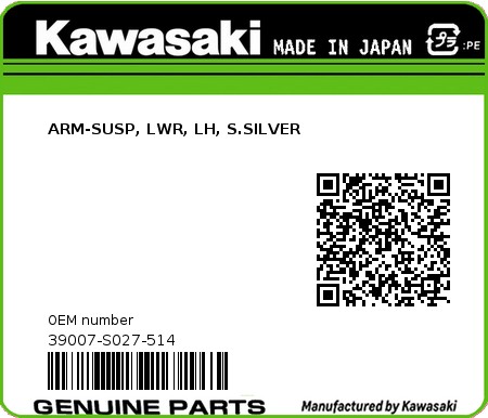 Product image: Kawasaki - 39007-S027-514 - ARM-SUSP, LWR, LH, S.SILVER  0