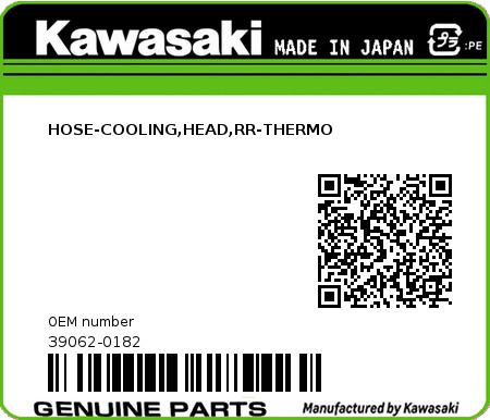 Product image: Kawasaki - 39062-0182 - HOSE-COOLING,HEAD,RR-THERMO  0