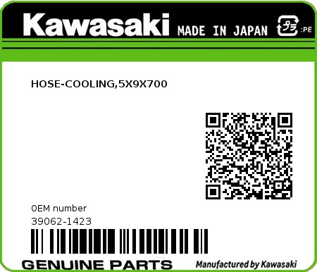 Product image: Kawasaki - 39062-1423 - HOSE-COOLING,5X9X700  0