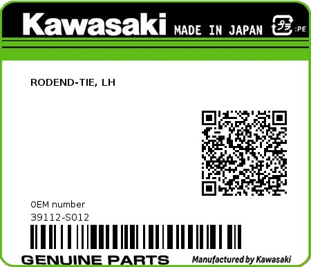Product image: Kawasaki - 39112-S012 - RODEND-TIE, LH  0