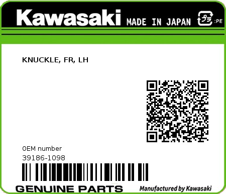 Product image: Kawasaki - 39186-1098 - KNUCKLE, FR, LH  0