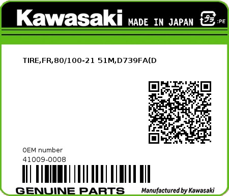 Product image: Kawasaki - 41009-0008 - TIRE,FR,80/100-21 51M,D739FA(D  0