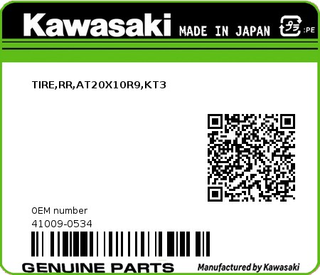 Product image: Kawasaki - 41009-0534 - TIRE,RR,AT20X10R9,KT3  0