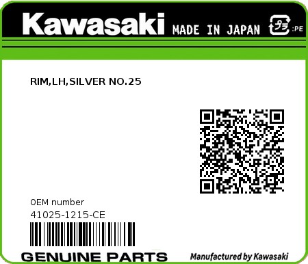 Product image: Kawasaki - 41025-1215-CE - RIM,LH,SILVER NO.25  0