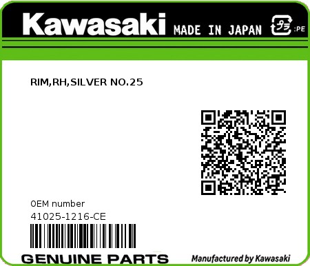 Product image: Kawasaki - 41025-1216-CE - RIM,RH,SILVER NO.25  0