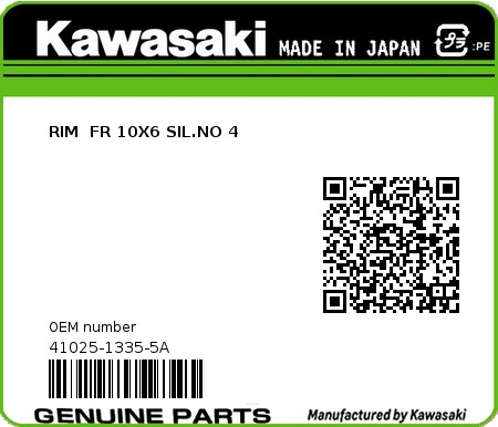 Product image: Kawasaki - 41025-1335-5A - RIM  FR 10X6 SIL.NO 4  0