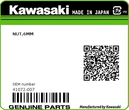 Product image: Kawasaki - 41072-007 - NUT,6MM  0