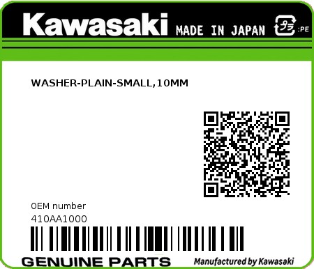Product image: Kawasaki - 410AA1000 - WASHER-PLAIN-SMALL,10MM  0