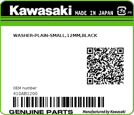 Product image: Kawasaki - 410AB1200 - WASHER-PLAIN-SMALL,12MM,BLACK  0