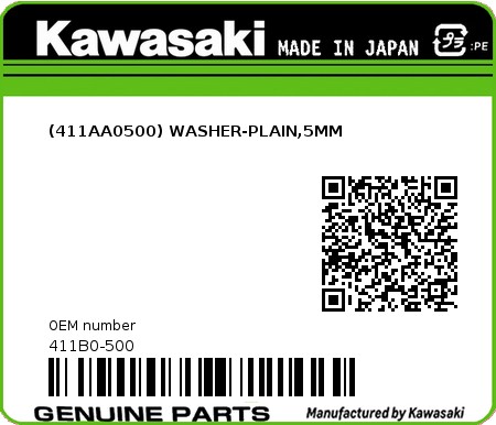 Product image: Kawasaki - 411B0-500 - (411AA0500) WASHER-PLAIN,5MM  0