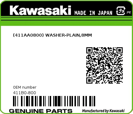 Product image: Kawasaki - 411B0-800 - (411AA0800) WASHER-PLAIN,8MM  0