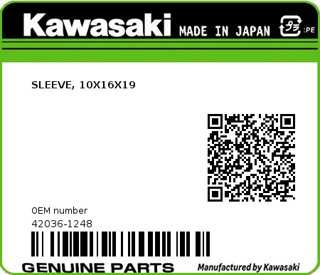 Product image: Kawasaki - 42036-1248 - SLEEVE, 10X16X19  0