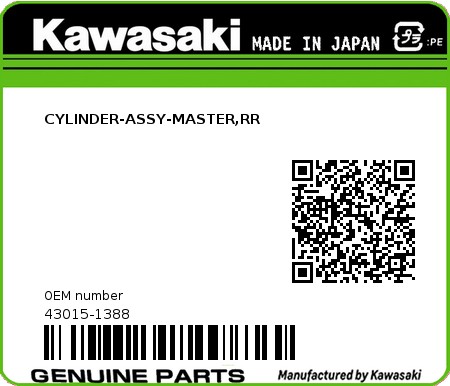 Product image: Kawasaki - 43015-1388 - CYLINDER-ASSY-MASTER,RR  0