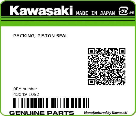 Product image: Kawasaki - 43049-1092 - PACKING, PISTON SEAL  0