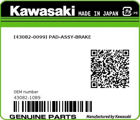 Product image: Kawasaki - 43082-1089 - (43082-0099) PAD-ASSY-BRAKE  0