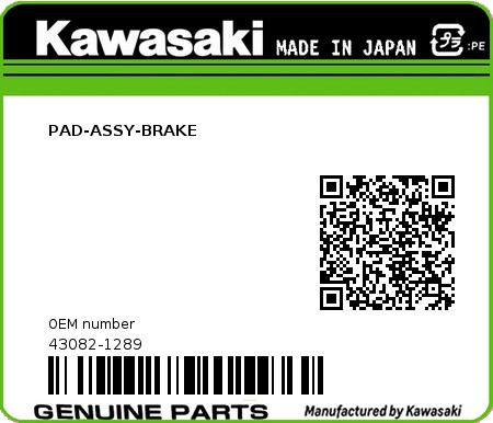 Product image: Kawasaki - 43082-1289 - PAD-ASSY-BRAKE  0